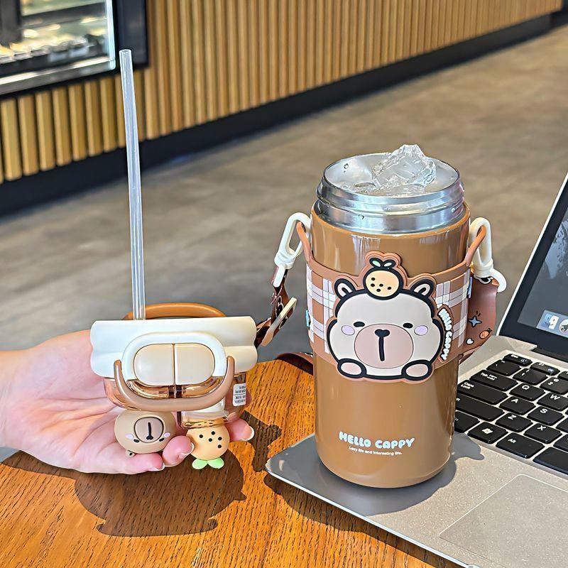 Capybara Children's Straw Insulated Cup for Kids 316 Stainless Steel Cartoon Double Drinking Diagonal Cross Travel Water Bottle Capybara Children's Straw Insulated Cup for Kids 316 Stainless Steel Cartoon Double Drinking Diagonal Cross Travel Water Bottle