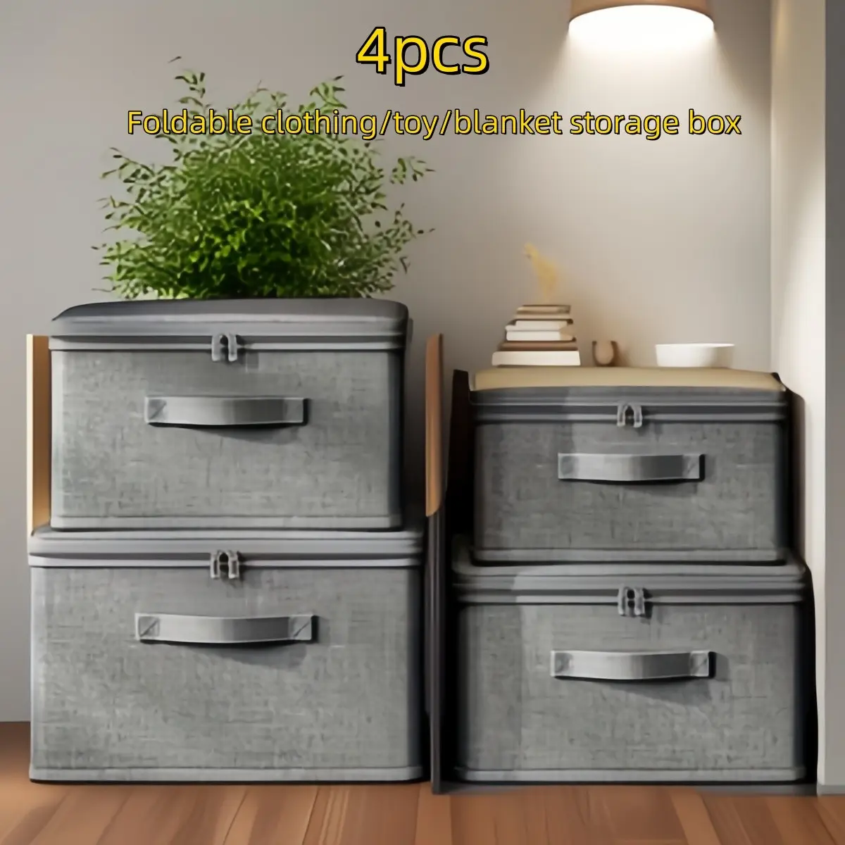 4pcs Foldable Closet Storage Boxes, 5 Sizes Available, Large Capacity Lidded Storage Bins, Home Clothing and Bedding Organization, Under-Bed Storage Solution