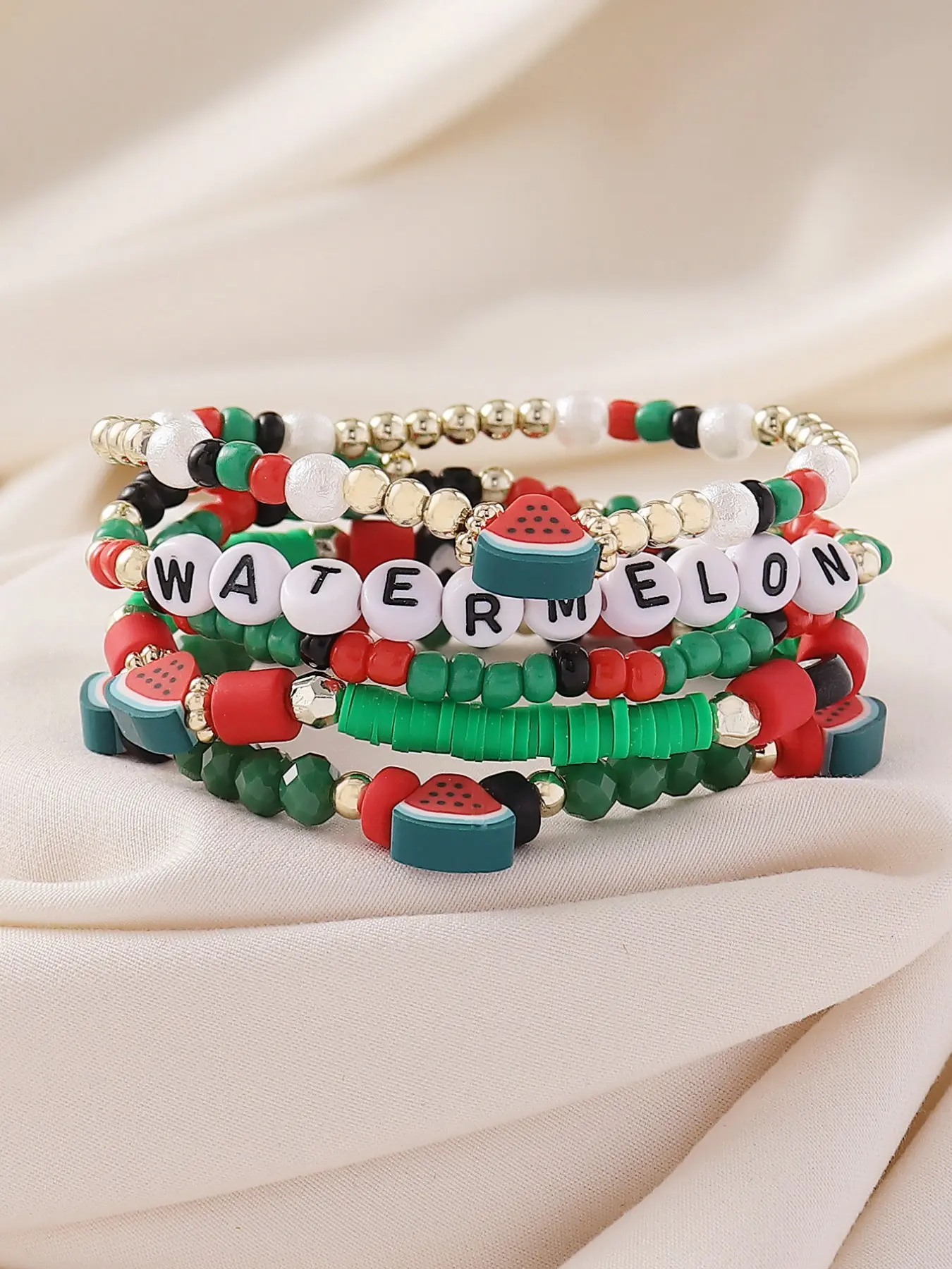 Boho Summer Beaded Bracelet Set, Handmade Soft Clay Pendants, Fruit & Letter Designs, Perfect for Parties, Gifts, Daily Wear