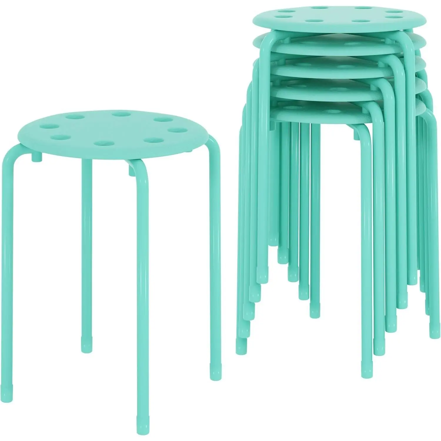 6-Piece Stacking Stools, 17.7 Inch Standard Height, Portable Stackable Colorful Decoration Stools for School Classroom and Office Use, Green