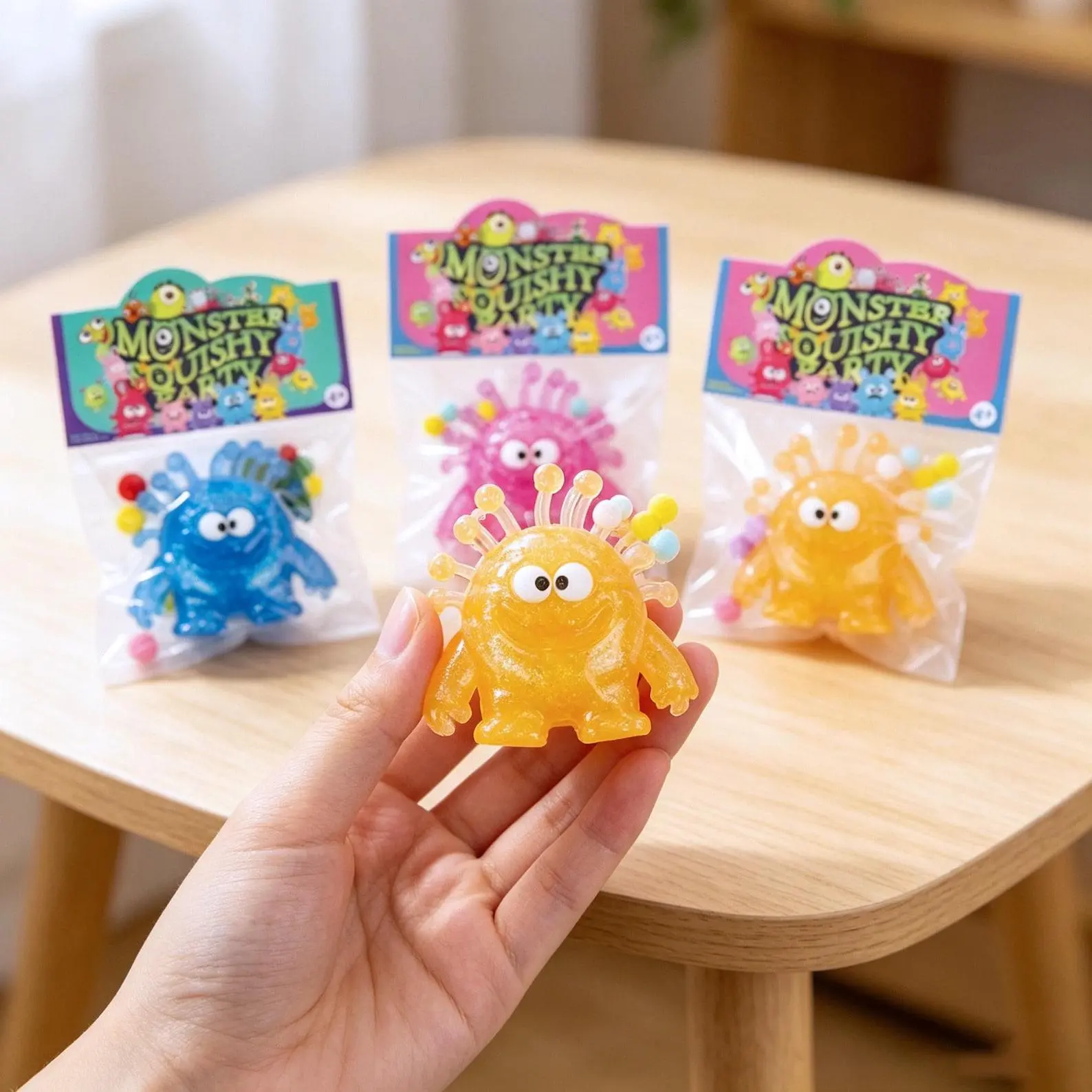 Glitter Maltose Little Monster Squishy,Crystal Squishy Ball,Calming Sensory Fidget Toy, Cute Monster Collectible Toy,Summer Party Favor Gift