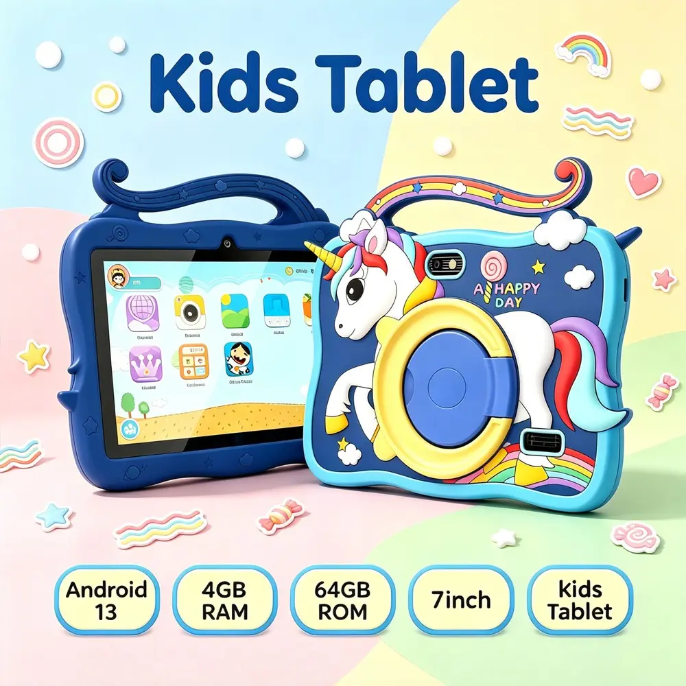 7-inch tablet children's Android tablet supports WIFI and Bluetooth functions, Android 13 system 4GB RAM 64GB ROM dual cameras, parents can control pre installed educational learning software