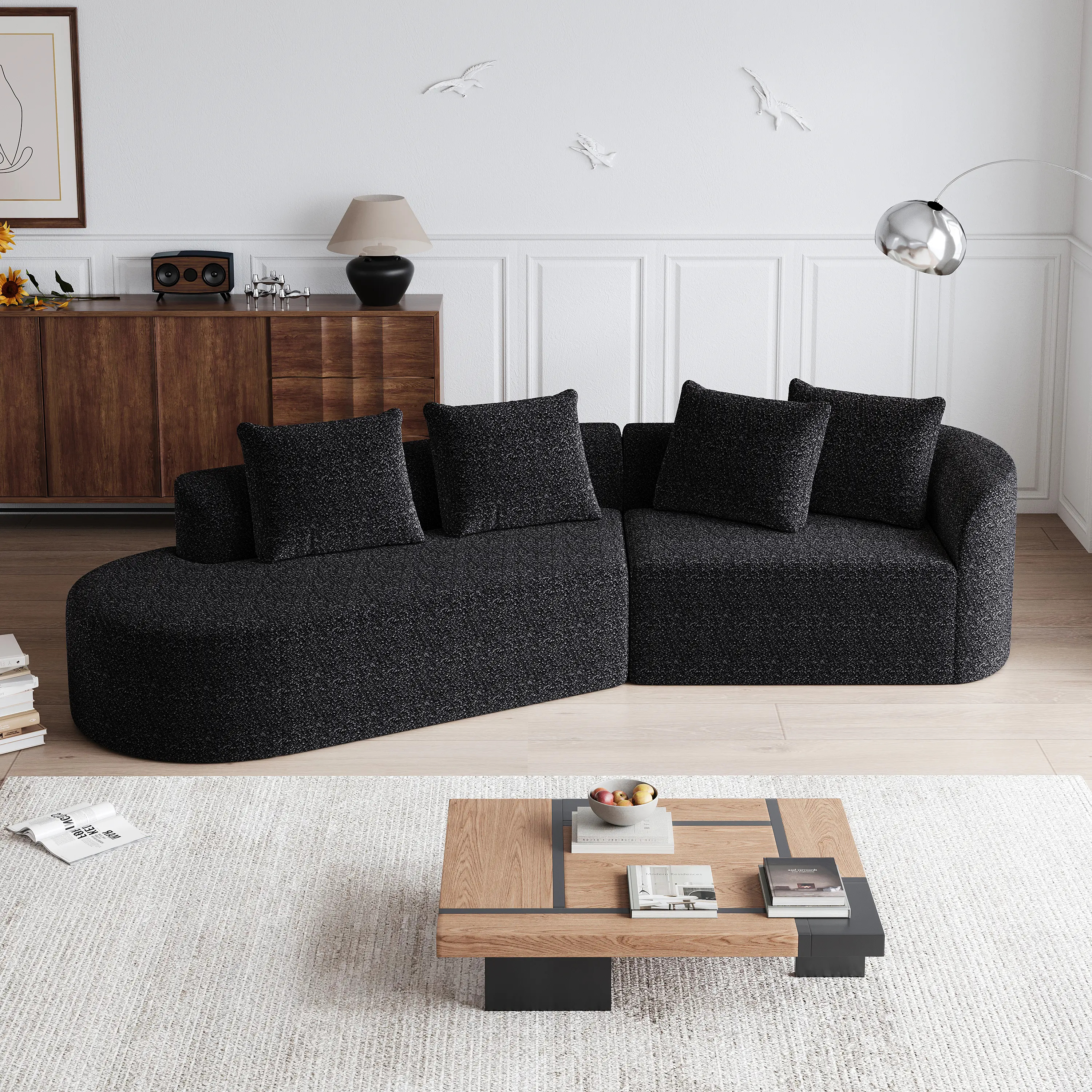 ARCH Modern Upholstered Oversized Sectional Sofa 112-Inch Chenille 4-Seater Extra Deep Wide Seat Curved Cloud Couch with 4 Throw Pillows Free Combination Sofa Couch for Living Room Bedroom Family Room, Living Room Furniture for Apartment, Lounge