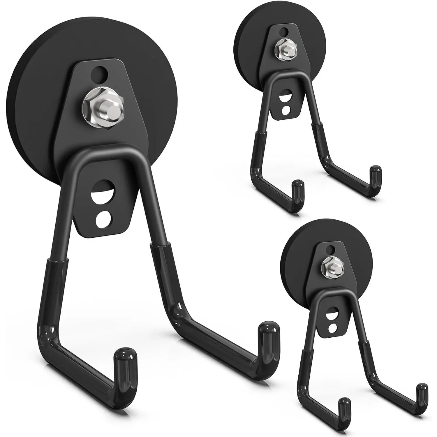 Heavy Duty Storage Magnetic Utility Hooks Large Garage Magnet Hooks with Anti-Slip Coating for Metal Cabinet, Pegboard, Garage Shelve, Garden Tools (3PCS 2.59'' Black)