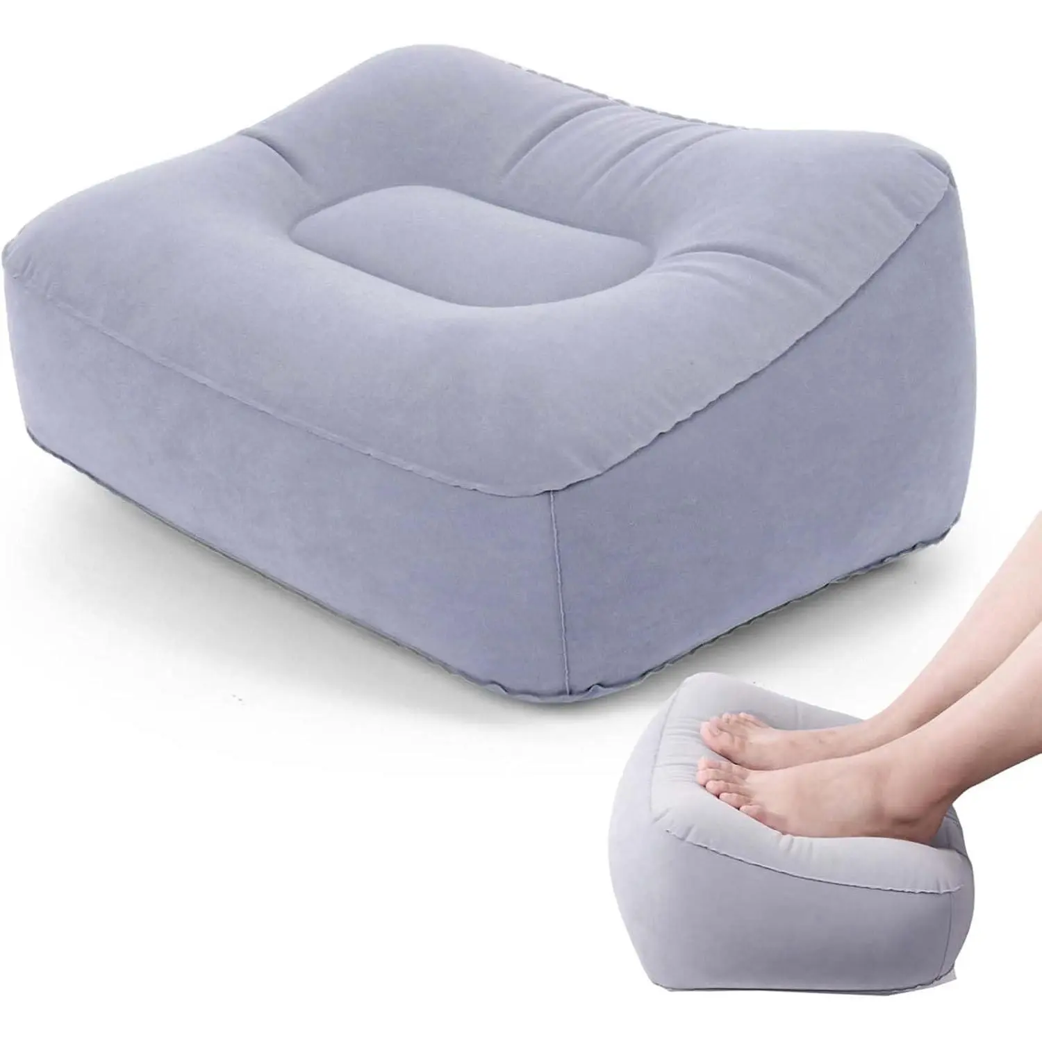 Women's Travel & Office Adjustable Compact Inflatable Foot Rest, Elevated Portable Leg Rest Pillow for Economy Flight, Home Desk Use - Grey