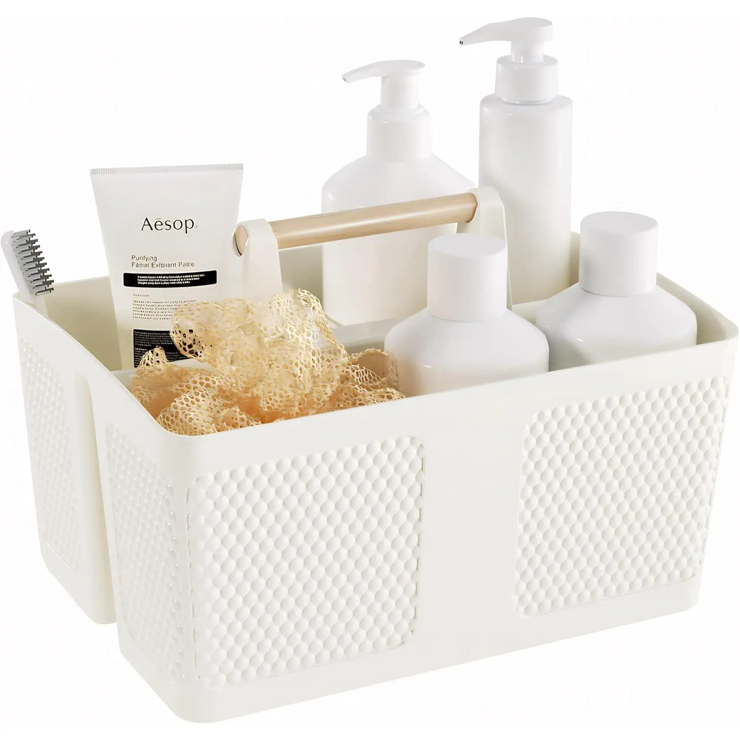Shower Caddy Portable and Cleaning Caddy Organizer for Bathroom, Kitchen, Toiletries Storage, Caddy organizer with handle, Rust-Resistant, Durable Material (Milky White, 9.36"L×7.73"W×7.24"H)