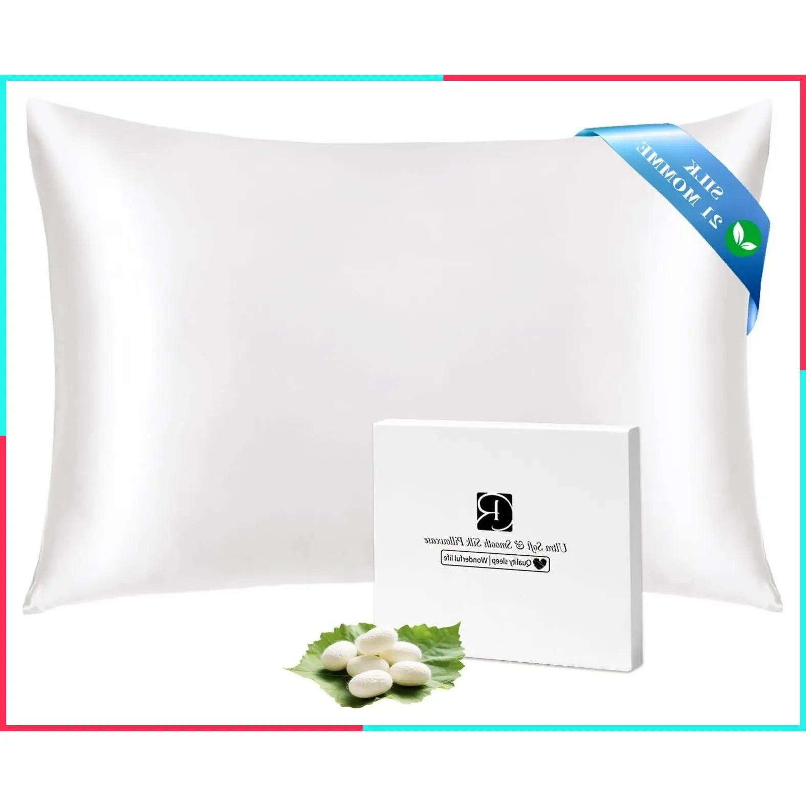 21 Momme 100% Mulberry Silk Pillowcase Standard 20x26, Ivory White - Reduces Hair Frizz & Skin Creases, Cooling for Hot Sleepers, Hidden Zipper, Breathable, Gift Box, 1 Pack