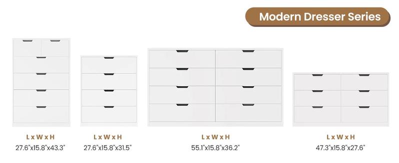 Sikaic Modern White Dresser with 4 Drawers Freestanding Wood Cupboard for Bedroom Living Room Hallway Storage Chest of Drawers with Metal Slide Rail Anti-tipping Belt