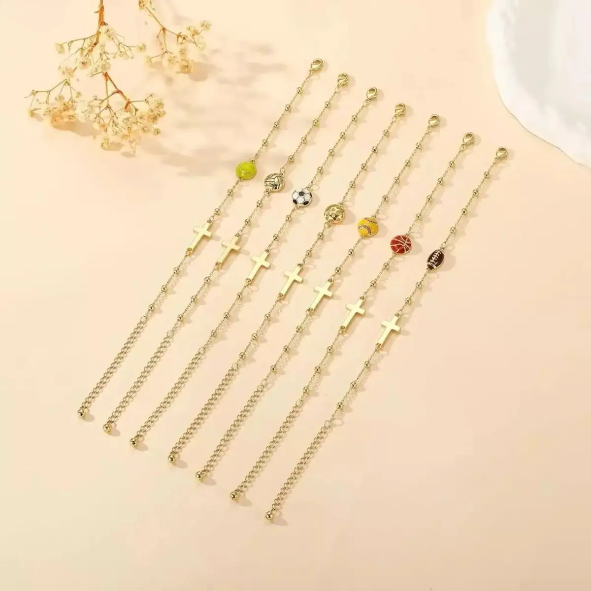 Women's Stackable Sports Ball Beaded Bracelet - Costume Jewelry with Volleyball, Baseball, Basketball, Soccer Sport Charms for Daily Wear, Game Days