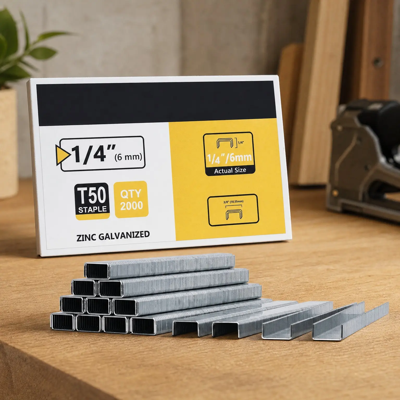 Heavy Duty T50 Staples, 2000 Count 1/4 Inch Leg 3/8 Inch Crown, 20 Gauge Galvanized Upholstery Staples for Pneumatic & Electric T50 Staple GunsGift