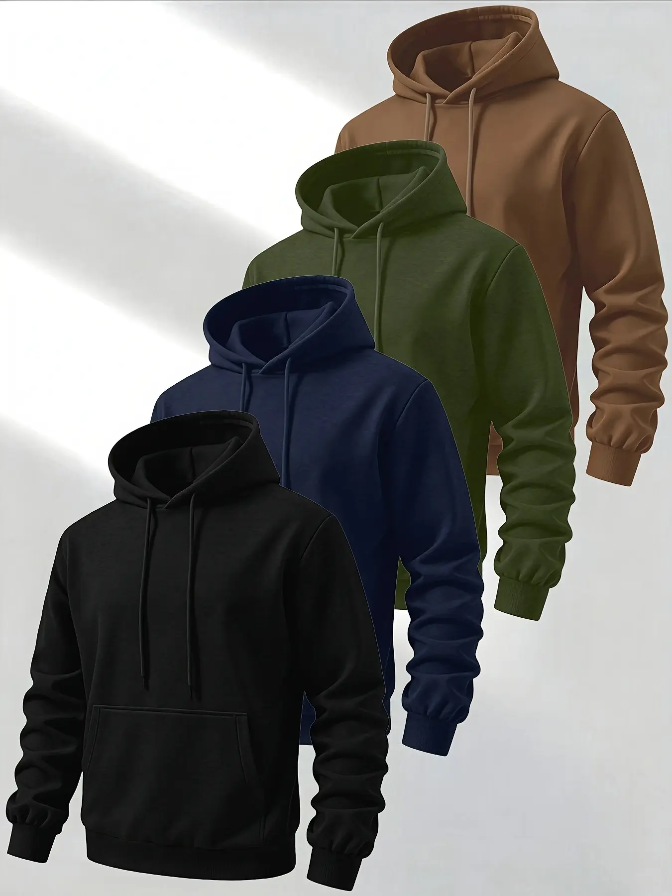 4-Pack Men's Solid Color Casual Hooded Sweatshirts, Drawstring Long Sleeve, Geometric Pattern, Loose Fit, All Seasons, Outdoor & Daily Wear