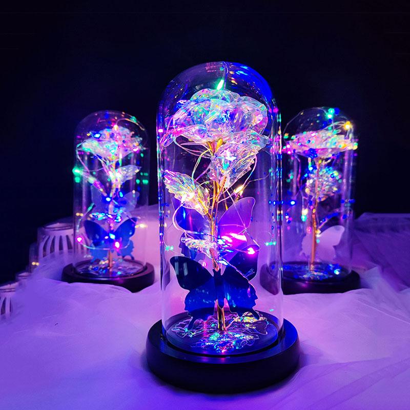 Artificial Flower Decoration for Dressers, 1 Count Sweet Furniture Glowing Glass Dome Flower for Home Decor, Romantic Decorative Flower for Home & Party