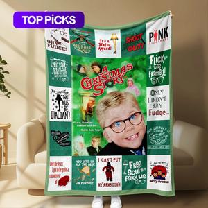 christmas story themed throw blanket, super soft flannel fleece blanket, lightweight warm cozy plush blanket with holiday elements, perfect for sofa couch bed travel camping and family christmas gift