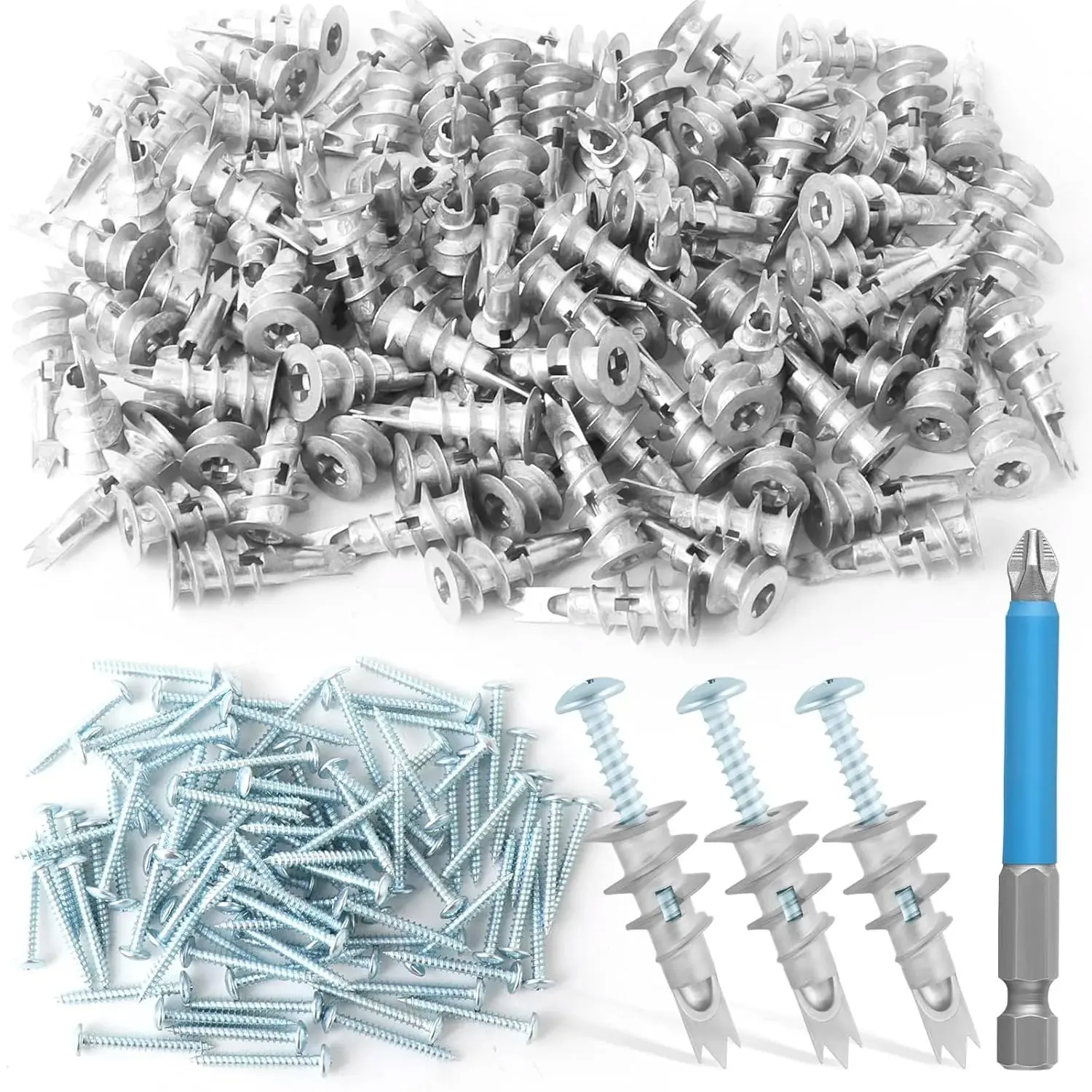 240pcs Zinc Self-Drilling Drywall Anchors, Anchor and Screw Combination with Cross Groove Drill Bit, Heavy Duty Metal Wall Anchors with Self-Tapping Screws