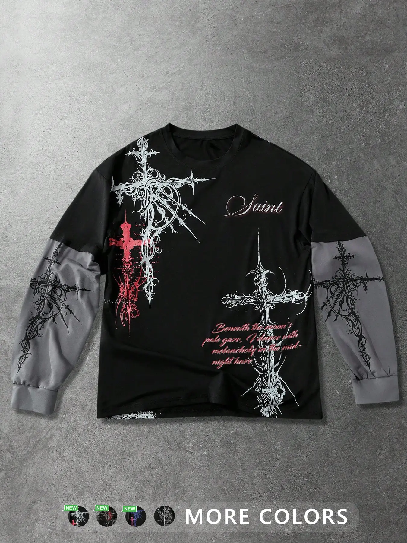 Unisex Gothic Fashion Style Long Sleeve Fitted T-Shirt with Rune