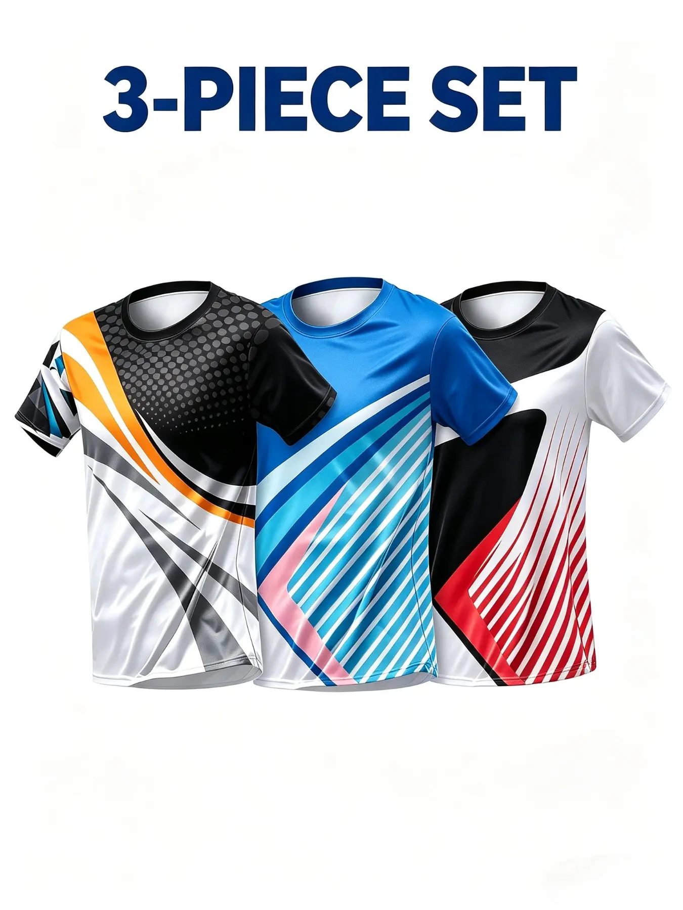 Men's 3‑Pack Geometric Graphic Training T‑Shirts, Breathable Quick‑Dry Short Sleeve Tops, Athletic Sport Tees Set for Gym Workout Running