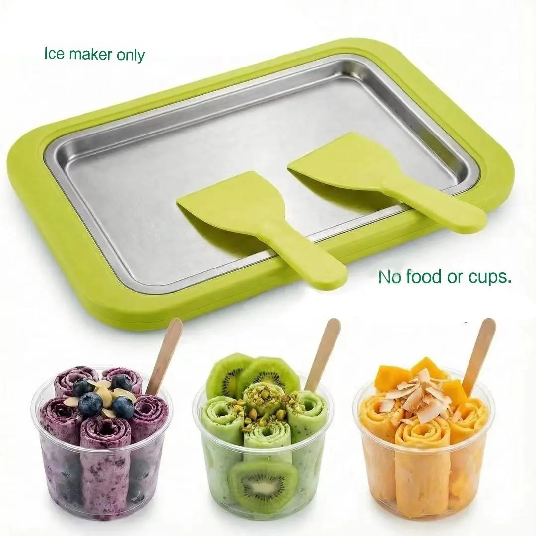 Stainless Steel Multi-Color Yogurt Maker Machine, Self-Mixing Ice Plate, Includes Two Small Spoons, Parent-Child Interaction, Quick Non-Electric Ice Maker, Frozen Yogurt Maker