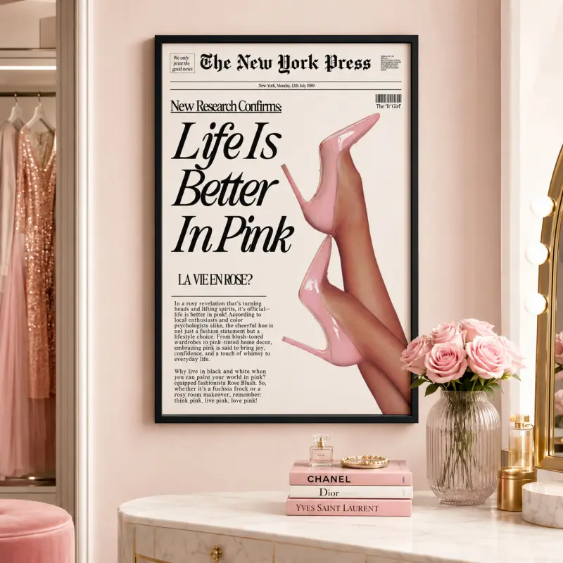 Trendy Baby Pink Poster 70s Canvas Prints The New York Press Wall Art Life Is Better in Pink Hot Girl Posters for Cool Girly Room Home Dorm restaurant decor otaku anime quote hallway