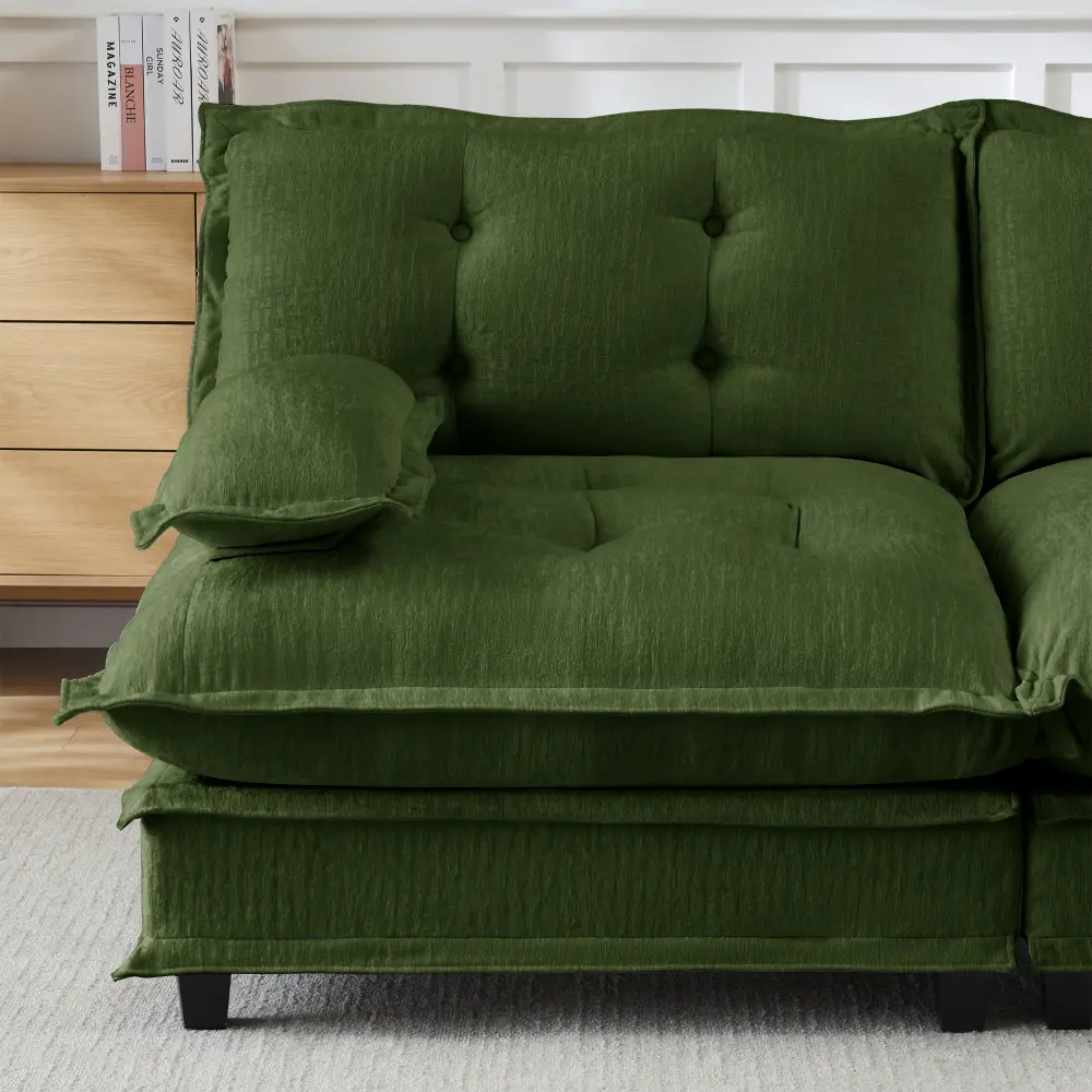 73" LSF Sectional Sofa Chenille Green, Modern 3 Seater Couch with Left Hand Facing Chaise, Oversized Modular Sofa for Living Room, Apartment & Home Furniture, Comfortable Upholstered Fabric Sofa, Contemporary Lounge Couch with Deep Seat Design