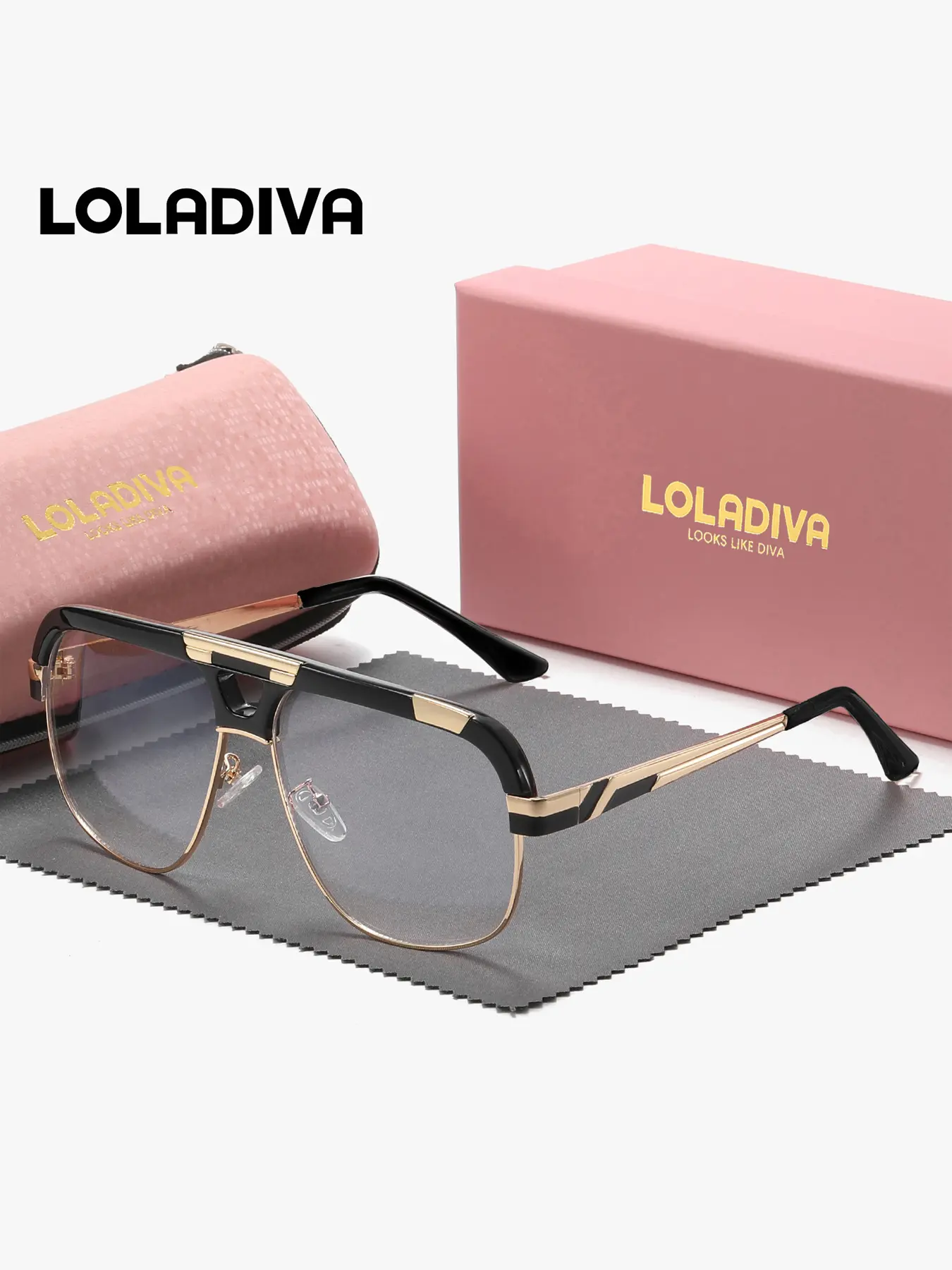 LolaDiva 1 Piece Unisex Fashion Forward Full Frame Plaon Glasses Exquisitely Crafted Geometric Frame Plaon Glasses