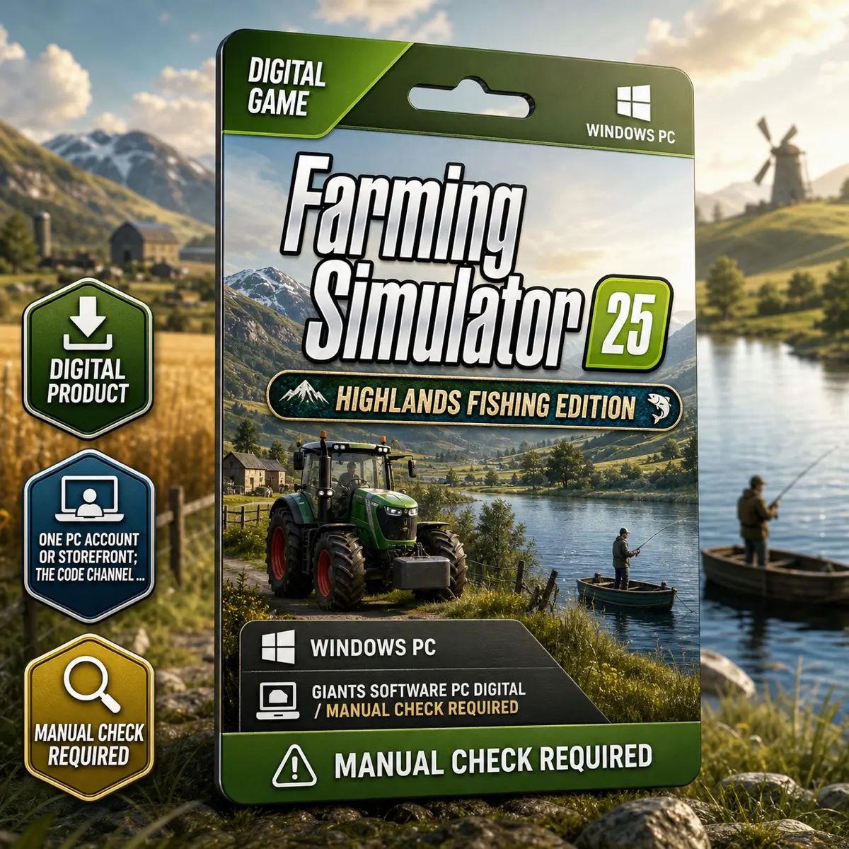 Farming Simulator 25: Highlands Fishing Edition — Windows PC Digital, Digital Game, Windows PC, GIANTS Software PC Digital / Supplier confirmation required, Region Check Required