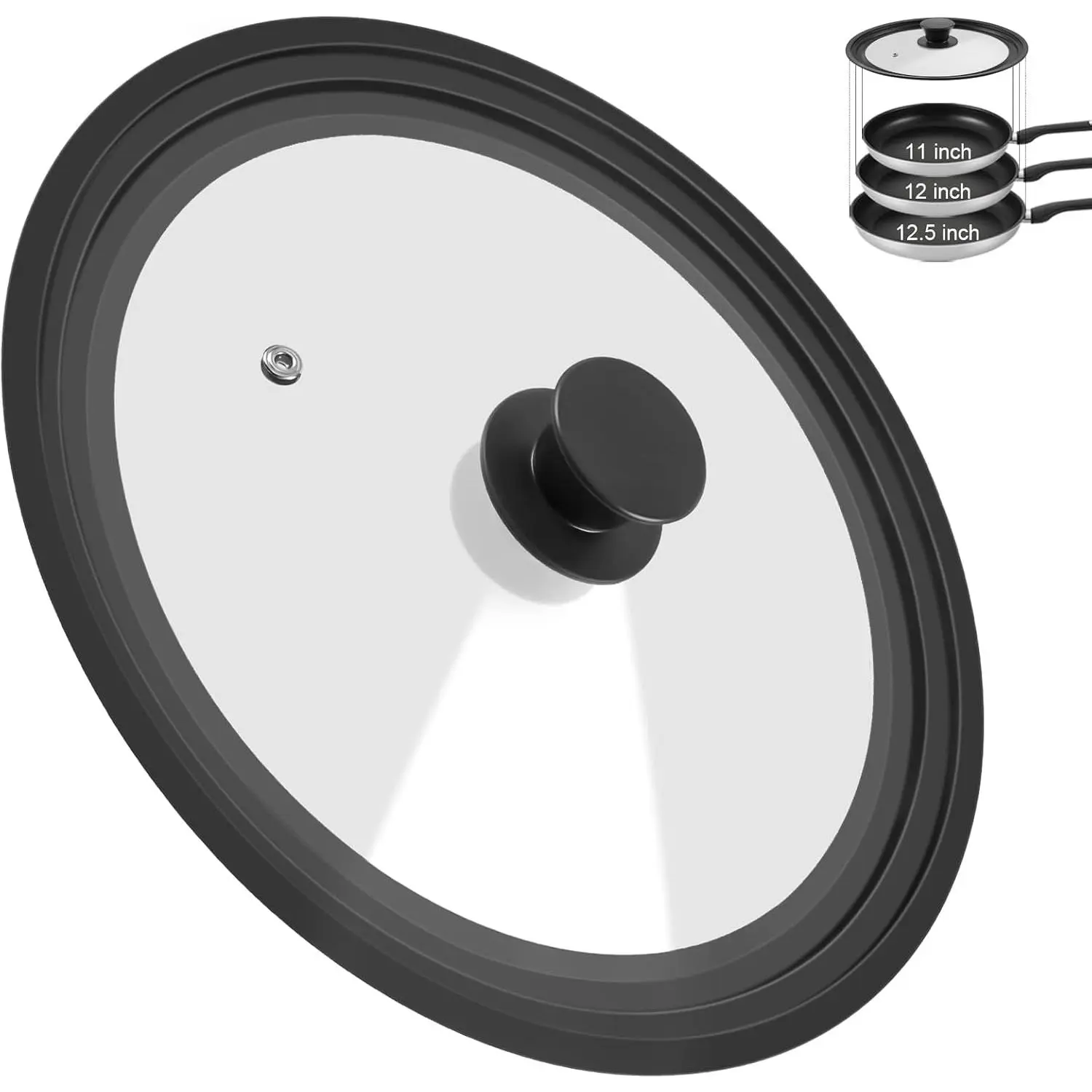 Lid for Pots Pans and Skillets, Pan Cover Fit 11", 12",12.5" Diameter Cookware,   Pan Lid Pot  for Frying Pans, Cast Iron,Tempered Glass Lid