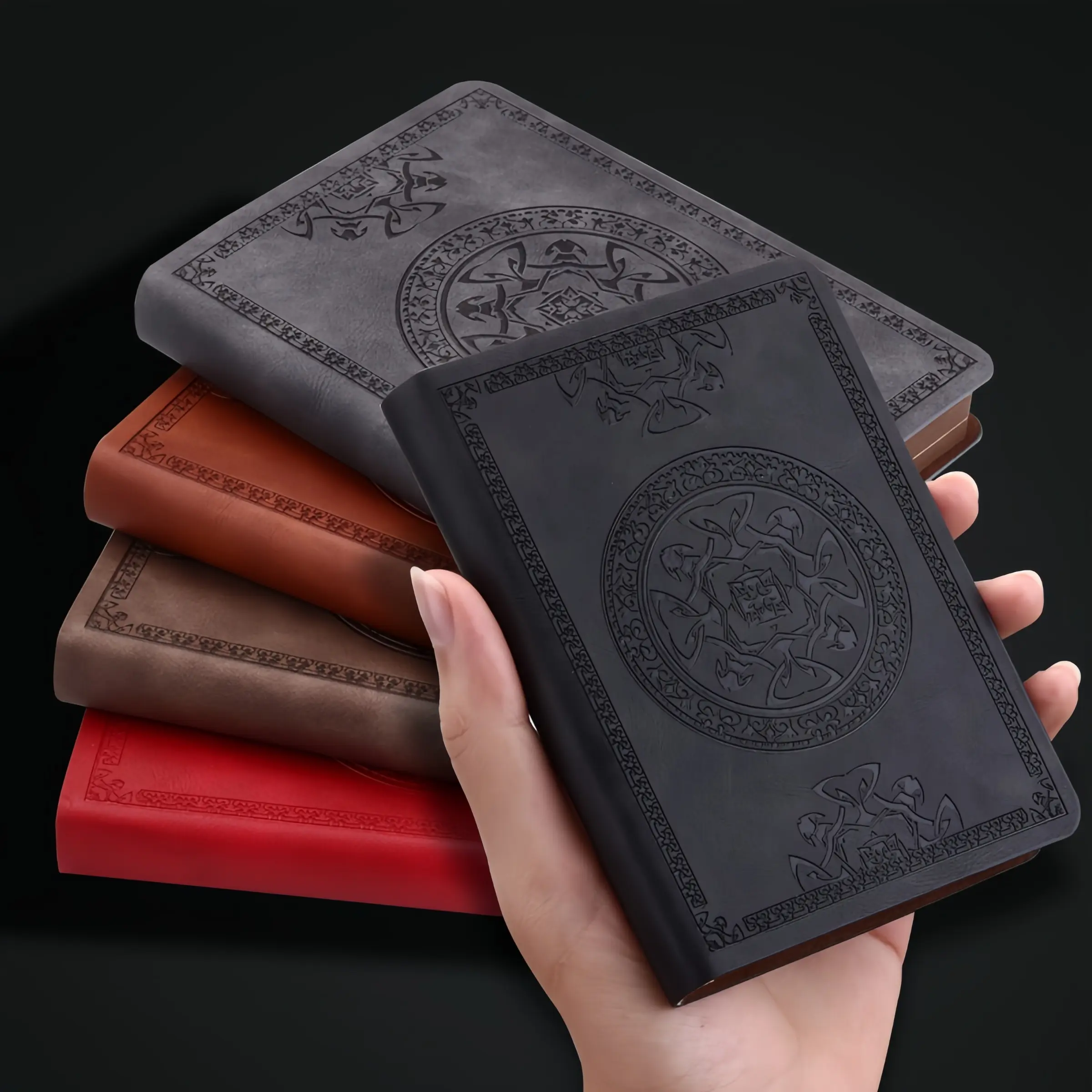 A6 Vintage Embossed PU Leather Notebook, 1 Count 140 Sheets Personalized Lined Paper Notebook with Bookmark, Diary Stationery Gift for Men
