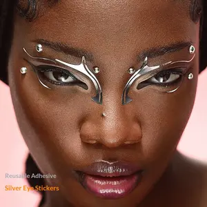 Creative Eyeshadow Stickers Futuristic Metallic Silver Color Face Lace Eye Patch Hollow Makeup Artist Eyeshadow Sticker
