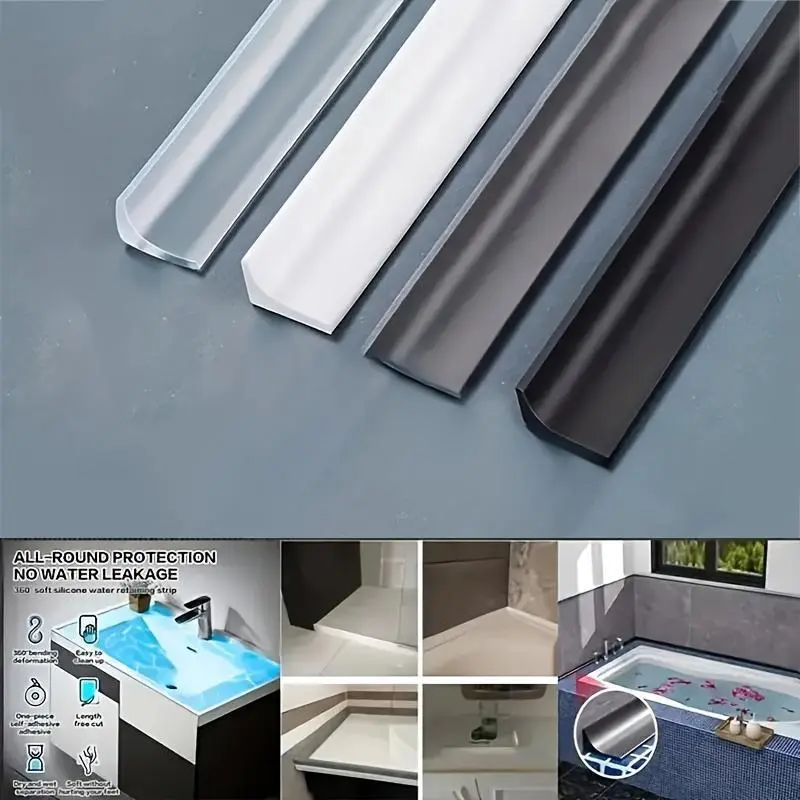 1pc Self-Adhesive Bathroom Waterproof Strip, Adhesive Invisible - Leak-Proof, Shower & Toilet Countertop Sealant, Floor Insulation Barrier, Protection, Easy Installation, No Power Needed, for Black & White Bathrooms, Water Resistant