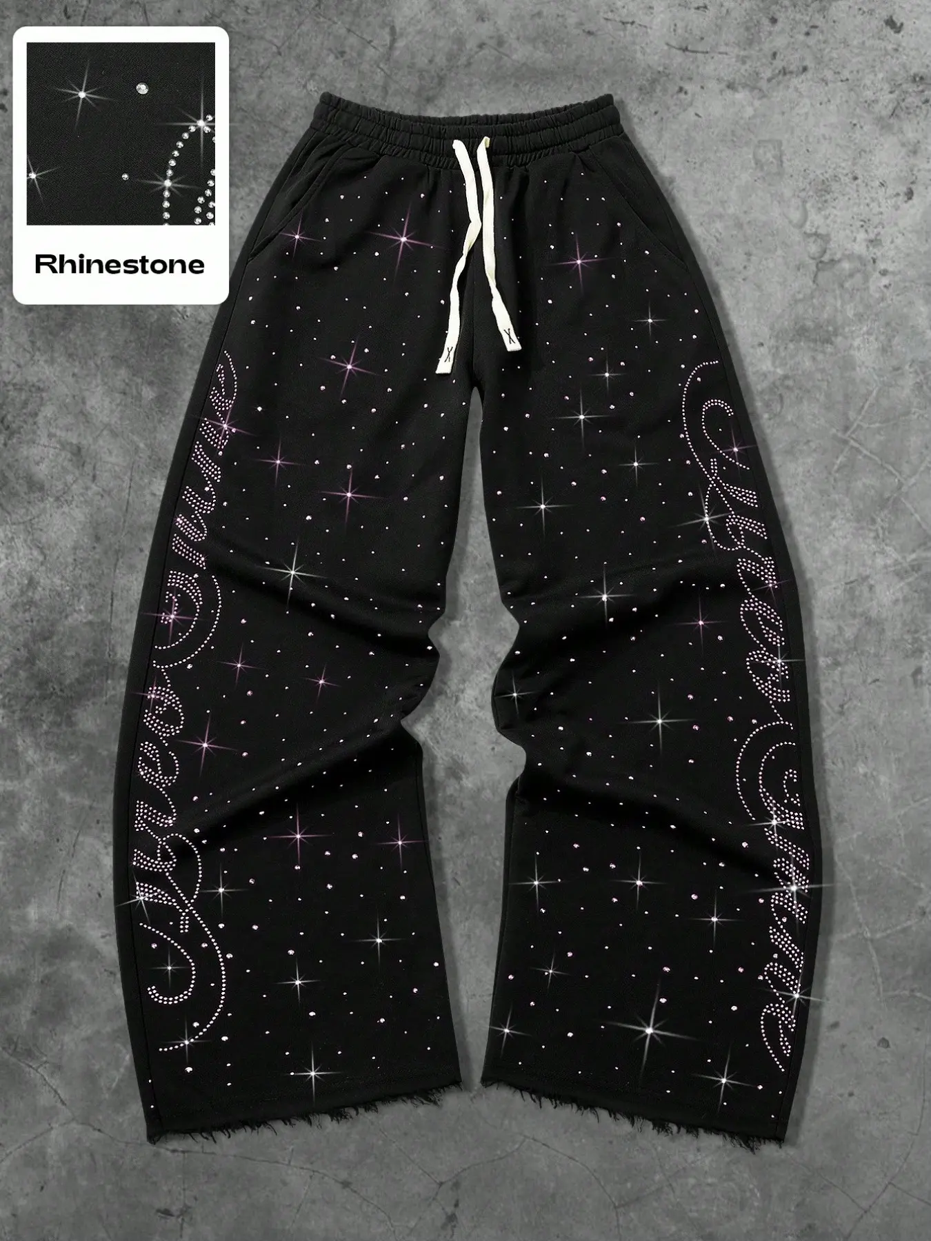 Men's Soft Knit Starry Rhinestone Casual Pants, Full Graphic Design, Loose Fit, Side Pockets, Ideal for Teen Parties and Daily Wear