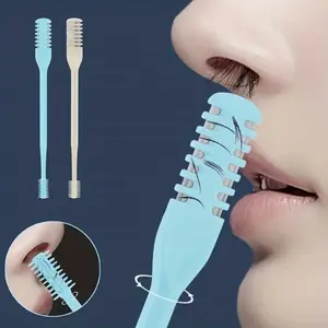 2 Pcs Double-Sided Knife Nose Hair Scraper with Storage Box, Portable Manual Nose Hair Removal Razor Kit for Men & Women, Beauty Hair Removal Solution, High-Quality Trimmer, Washable 360-Degree Rotating Nose Hair Trimmer - Nose Care Tools