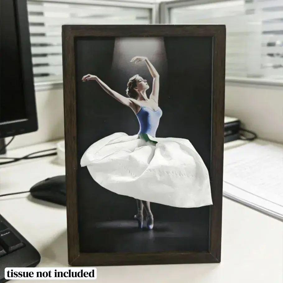 1Pc Ballerina Photo Frame Tissue Box, Creative Design Paper Towel Storage Holder, Elegant Desktop Ornament, Stylish Tissue Box for Home Living Room Bedroom Dining Table Decoration