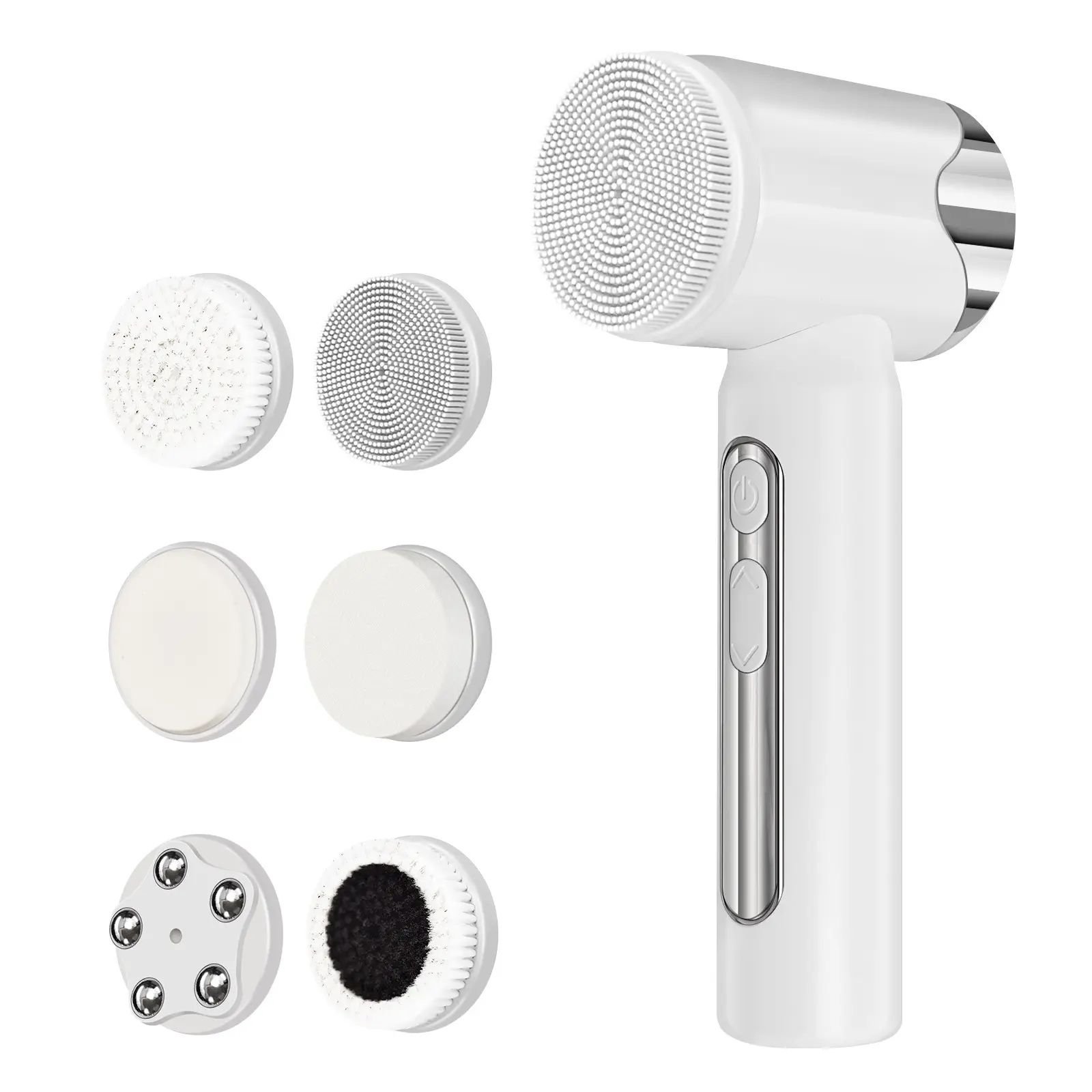 Multi-Head Rechargeable Facial Cleansing Brush, Electric Face Wash Device with Replaceable Brush Heads for Pore Cleansing and Makeup Removing, Face Scrub Brush