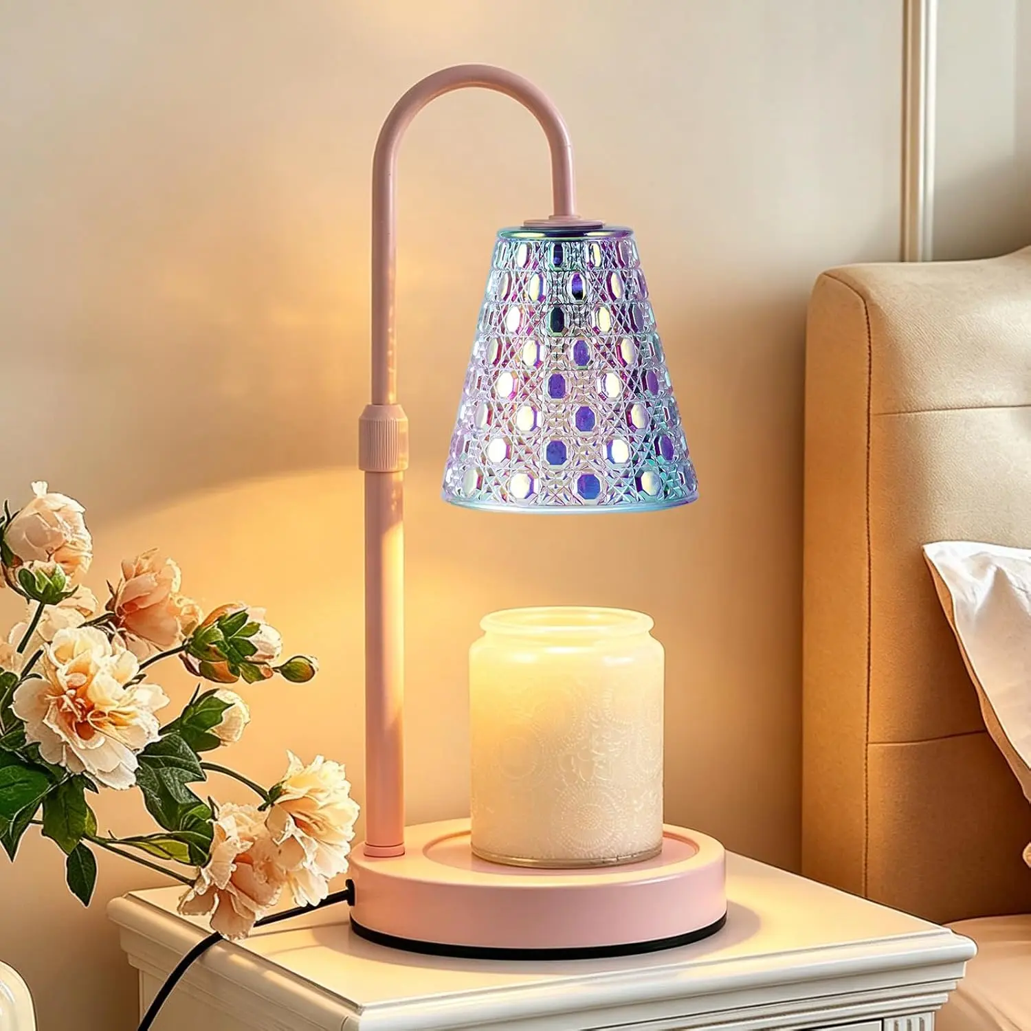 Candle Warmer Lamp with Timer Dimmable Wax Melt Warmer, 2 Bulbs, Pink |   Height Adjustable Wax Melts Warmer, Birthday Gifts for Women Mom, House Warming Gifts New Home Decor