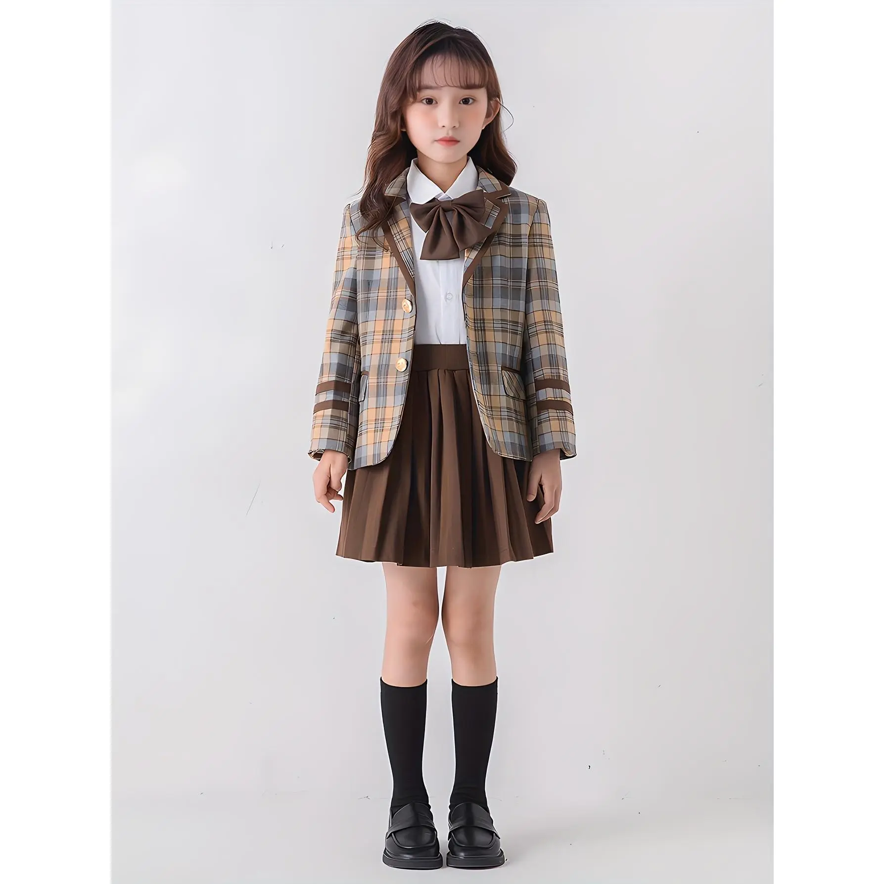 Children's School Uniform Kindergarten Uniform Girls' Spring/Autumn Suit Skirt Collar Flower Set British College Style Elementary School Class Uniform Performance Outfit Children's Clothing Children's Speech Choir Performance Campus Daily Activities