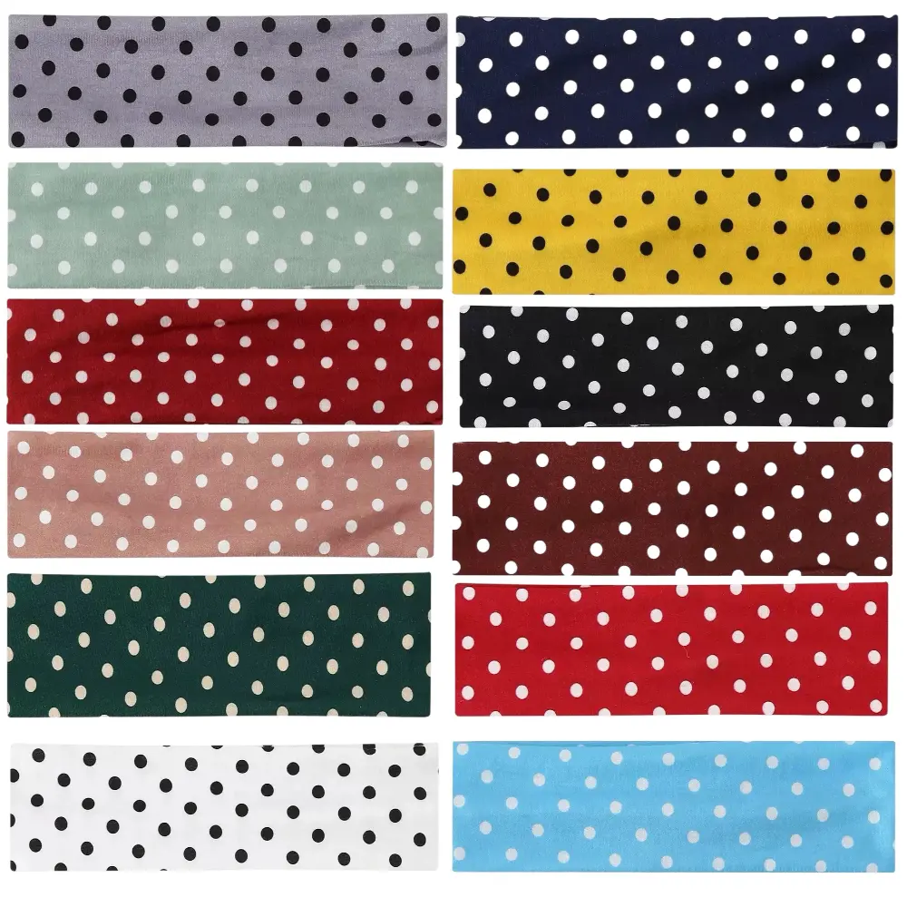 12pcs Classic Polka Dot Fabric Headband Fashion, Black And White, Elastic Material, One Size, Comfortable Daily Wear Yoga Workout Sport Headband Hair Accessory for Women