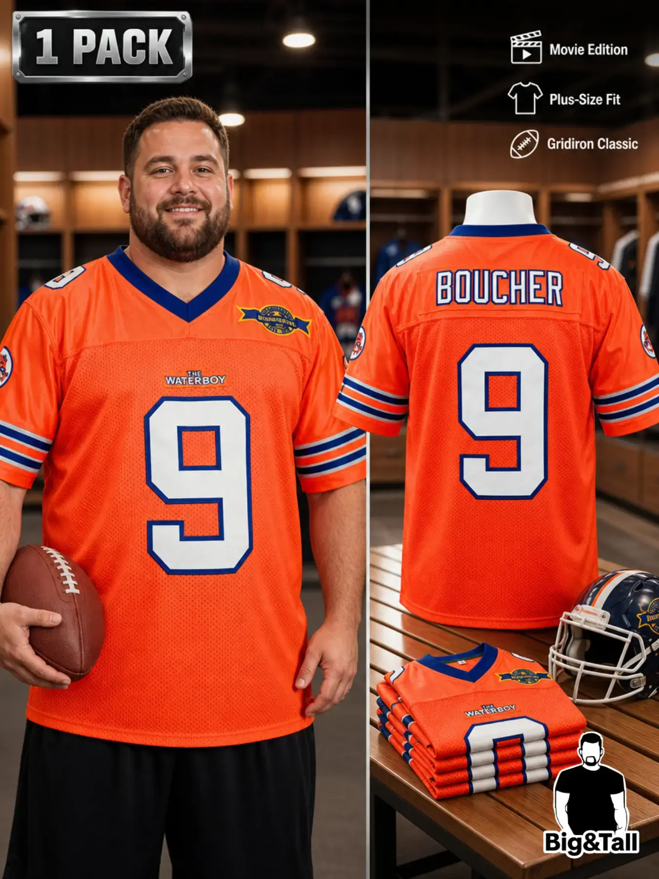 Big & Tall 2XL-7XL Men's #9 The Waterboy Movie Football Throwback Jersey Stitched Mesh Bourbon Bowl Retro Casual Sports Cosplay Shirt