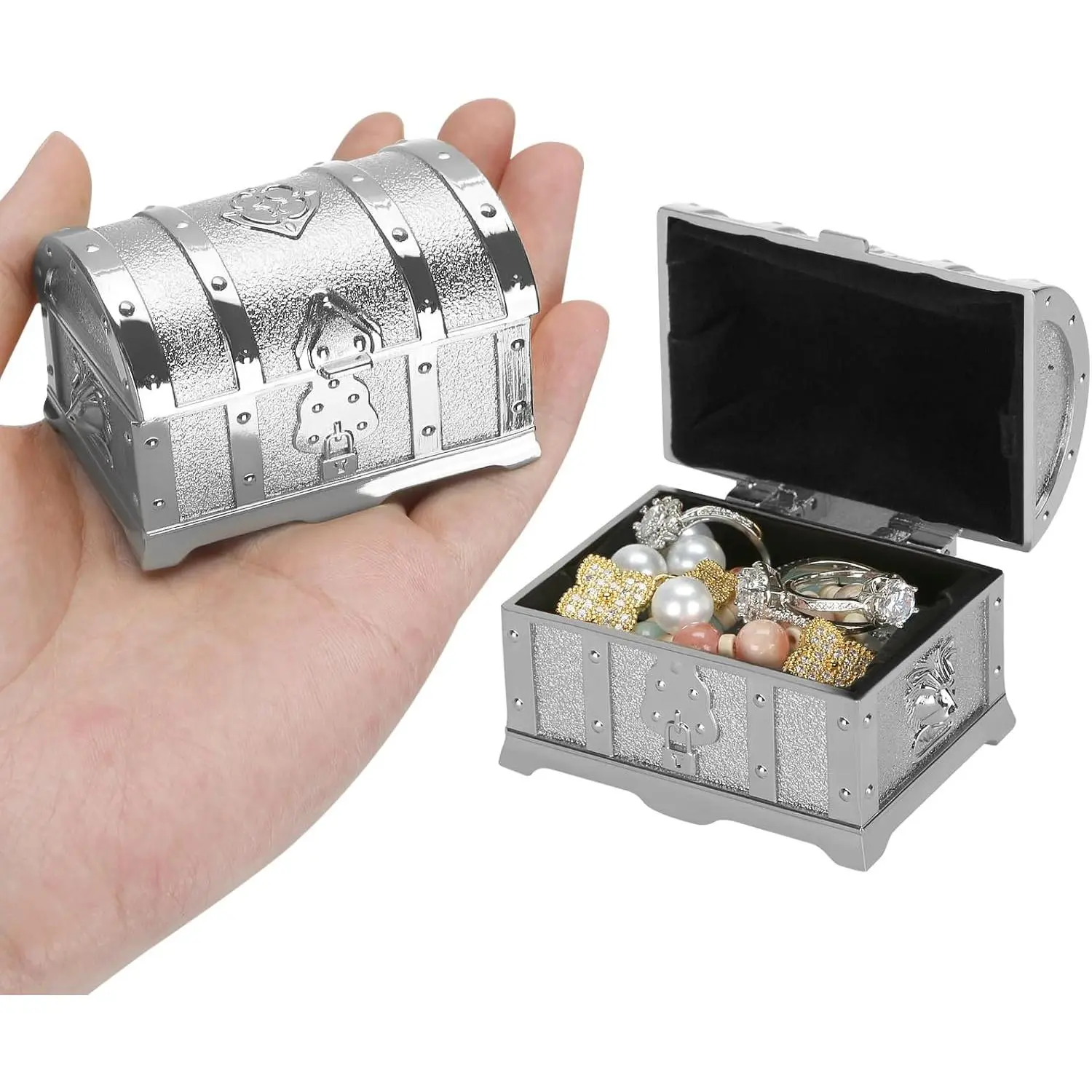 Metal Treasure Trinket Chest (Antique ) | Small Antique  Storage Box, for Ring Earrings Necklace , Gothic  Holder Case, for Women  Decor