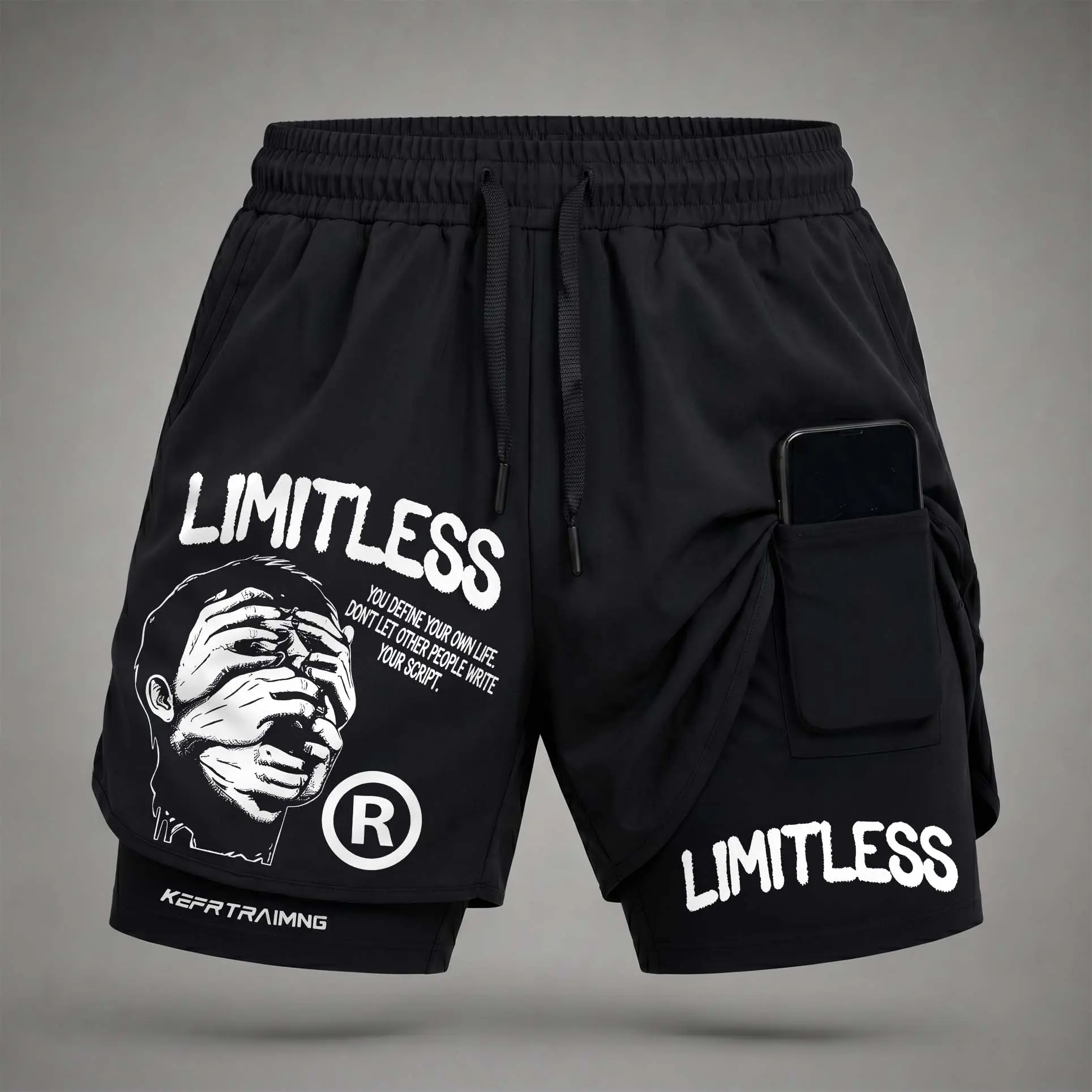 Men’s Sporty Chic 2-in-1 Limitless Graphic Print Athletic Elastic Waist Shorts - Built-in Compression Liner, Secure Inner Phone Pocket, Quick-Dry, Standard Sizes, Summer Gym Running Wear