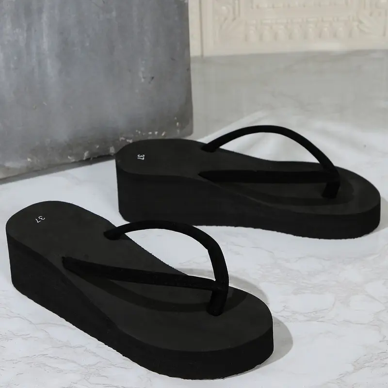 Women's Fashion Platform Thong Sandals, Comfortable Casual Design, Suitable for Indoor and Outdoor Wear, Durable PU Upper and Footwear, Fashionable Casual Sandals