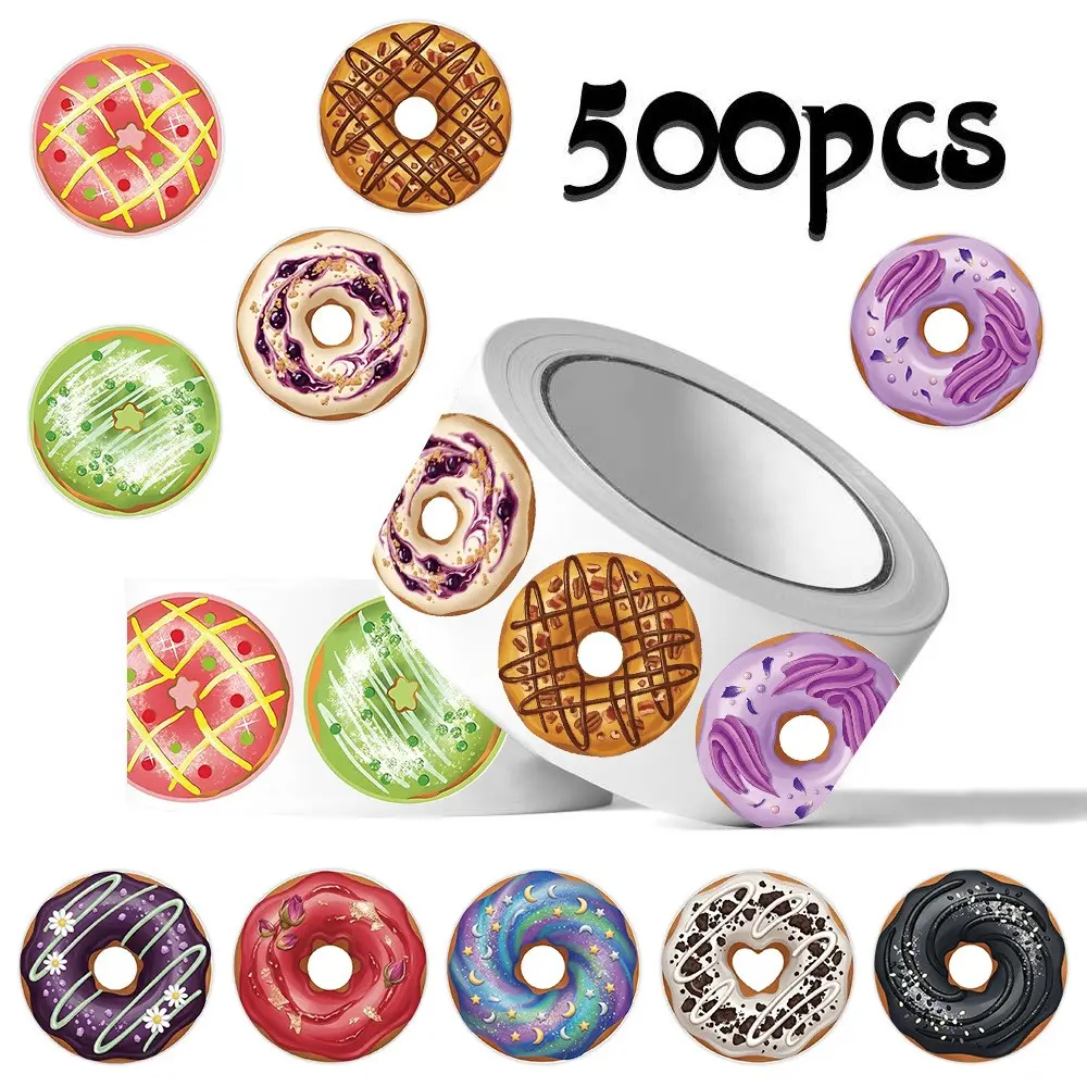 Cute Donut Round Stickers, 500 Colorful Sweet Treats, Perfect for Water Bottles, Phone Cases, Gift Seals, Fun Decorative Stickers