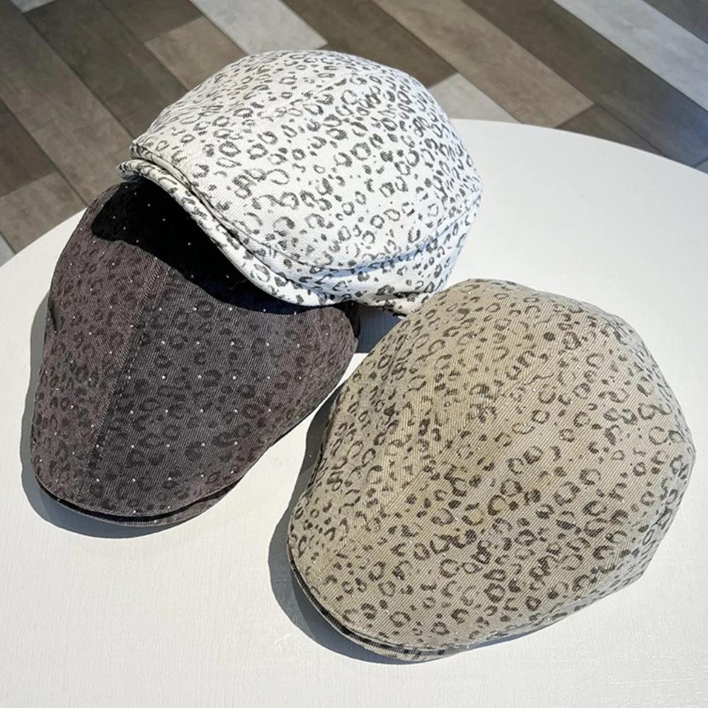 HT4874 Berets Shiny Spring Autumn Hat Men Women Leopard Artist Painter Beret Hat Male Female Ivy Flat Cap Adjustable Beret Caps