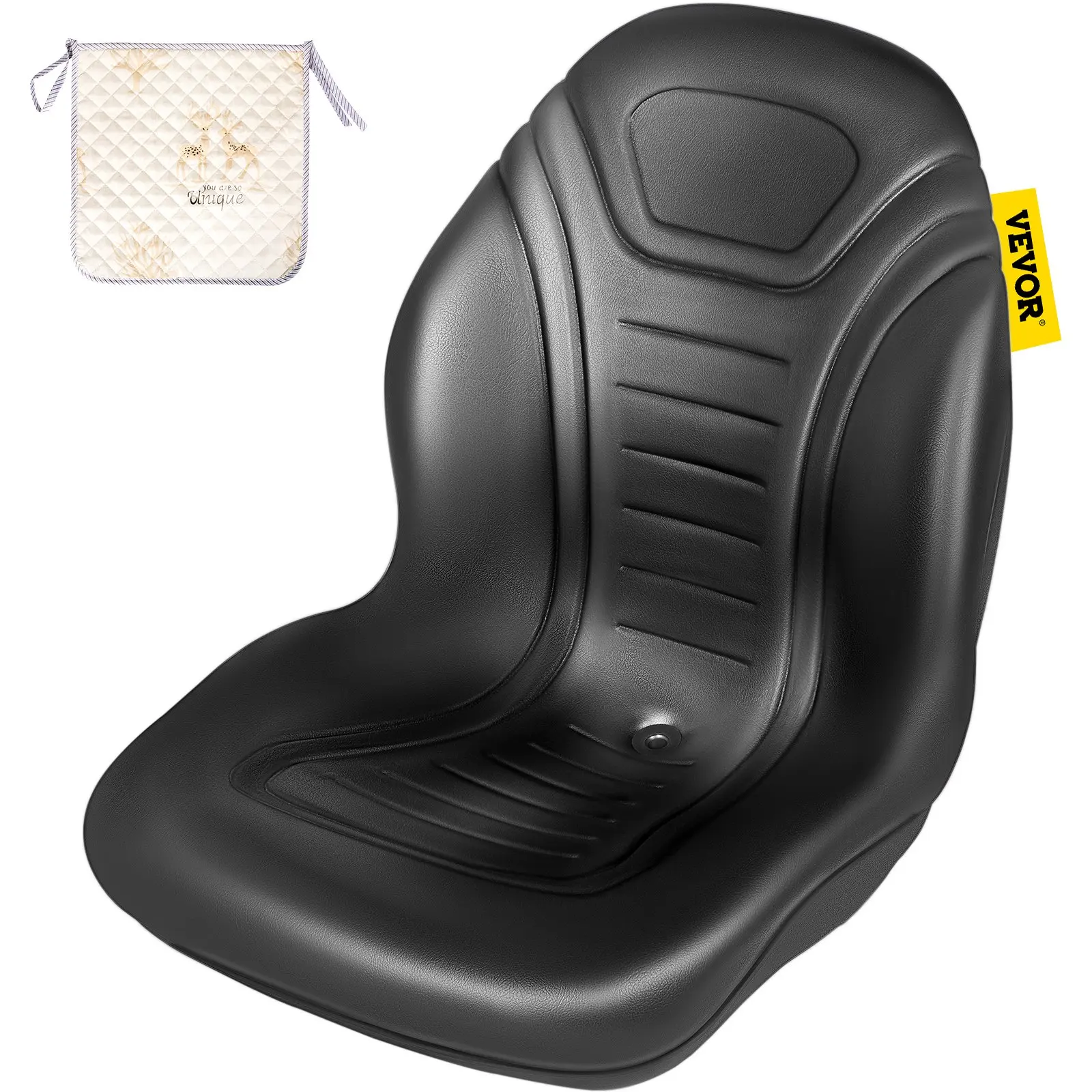 VEVOR Universal Lawn Tractor Seat Replacement, Compact High Back Mower Seat, Black Vinyl Forklift Seat, Central Drain Hole Skid Steer Seat with Mounting Bolt Patterns of 8x 11.5 11.25x 11.5