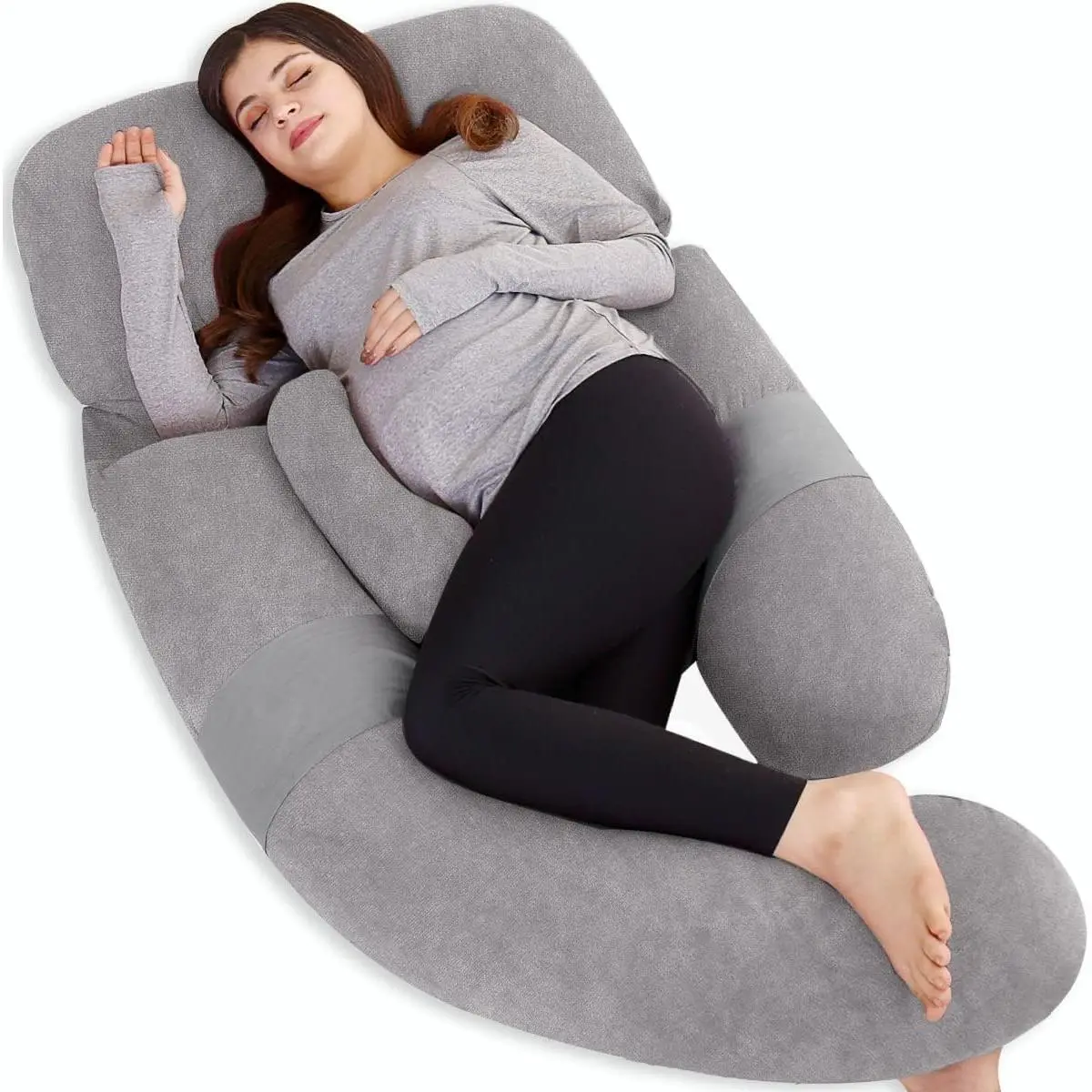 Detachable Maternity Pillow for Pregnant Women |   60in Pregnancy Pillows for Sleeping |   Extra Large Full Body Pillow for Pregnancy with Crystal Velvet Cover(Dark Gray)