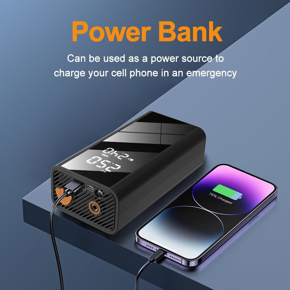 Wireless Air Pump with LED Lighting, 1 Set 12V 4-in-1 Portable Vehicle Battery Jump Starter, Emergency SOS Light, Digital Display, Smart Clip, Tire Pressure Monitor, Autos, Vehicle, Automotive Tire Inflator, Cordless Tire Inflator