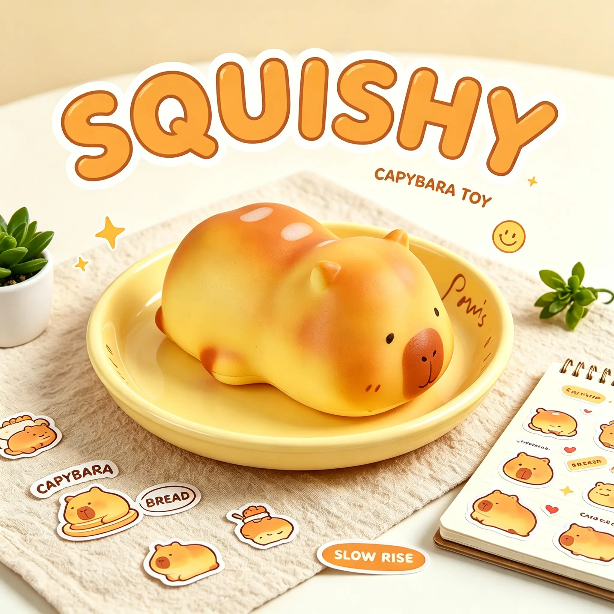 1Pc Cute Animal Squeeze Toy, Soft Slow-Rebound Cat Bear Capybara Fidget Toy, Realistic Golden Bakery Dessert Squeeze Toy, Fun Desktop Sensory Toy for Kids & Teens