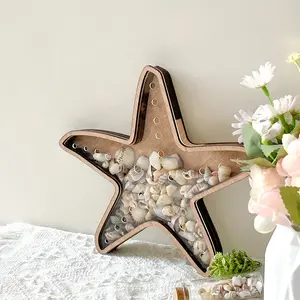 Wooden Starfish Shell Display Box, Ocean Style Coastal Charm Decorative Transparent Storage Decor, Beach Seashell Memorial Decoration, Nautical Home Ornament, Serene Atmosphere, Home Decor Organiser, Decorative Bin