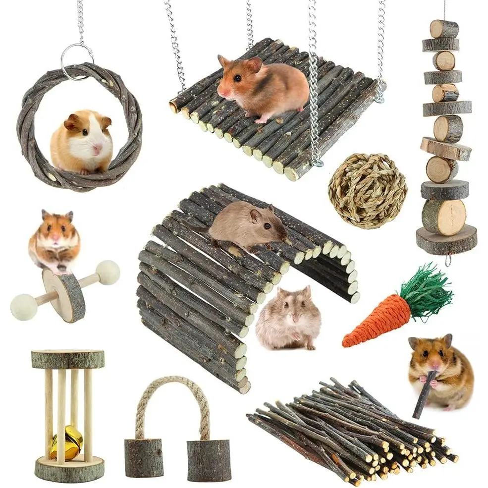 Hamster Toys Rat Toys Chinchilla Toys Hamster Chew Toys Cage Accessories Apple Wood Sticks Ladder Bell Roller for Gerbil Guinea Pigs and Other Small Animal,Halloween,rabbit,