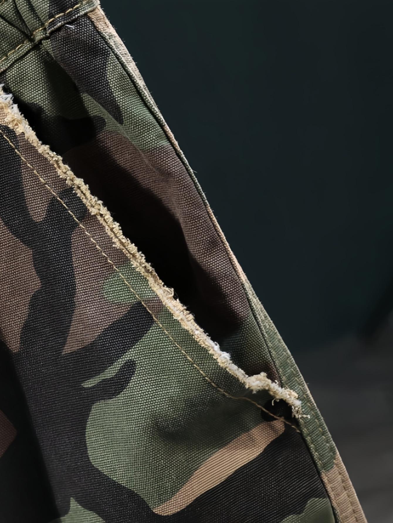 Camouflage High-Cotton Cargo Shorts | Distressed Streetwear Bottoms