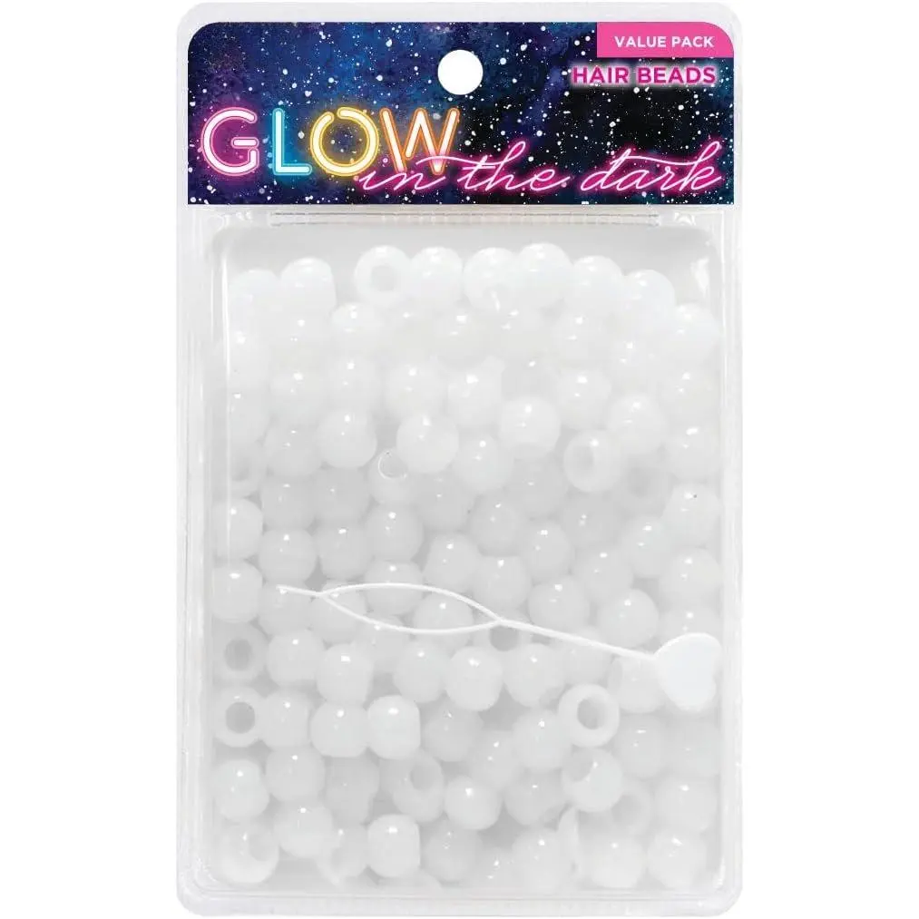 Glow in the Dark Hair Beads 13x11mm with Quick Beader Tool for Braiding Hair - Pony Beads Bulk for DIY Hair Braiding Projects, White Color 1 count